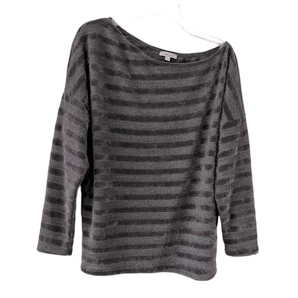 White Birch Gray Striped Sweater Off One Shoulder Size Small - Picture 1 of 6